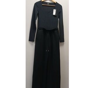 Long Black Square-Neck Jumpsuit